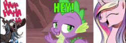 Size: 960x331 | Tagged: safe, artist:emositecc, edit, edited screencap, editor:undeadponysoldier, screencap, princess cadance, queen chrysalis, spike, alicorn, changeling, changeling queen, pony, the crystalling, audience, colored text, comedian, comedy, country, episode needed, europe, female, hahahahahahaha, joke, laughing, male, map, map of europe, mare, paper, pony.mov, pun, punchline, silly, that's spike, uncontrollable laughter