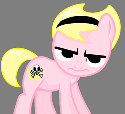 Size: 465x424 | Tagged: safe, artist:unoriginai, earth pony, pony, >:(, angry, cartoon network, female, filly, gray background, hairband, headband, looking at you, mandy, ponified, show accurate, simple background, solo, the grim adventures of billy and mandy, unamused, wavy mouth