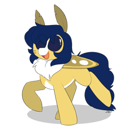 Size: 1740x1808 | Tagged: safe, artist:2k.bugbytes, oc, oc only, oc:flash reboot, bug pony, insect, moth, mothpony, original species, pony, female, mare, open mouth, race swap, raised hoof, raised leg, simple background, solo, species swap, transparent background