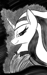 Size: 4984x7980 | Tagged: safe, artist:boo, derpibooru exclusive, derpibooru import, rarity, bust, egyptian, egyptian headdress, monochrome, portrait