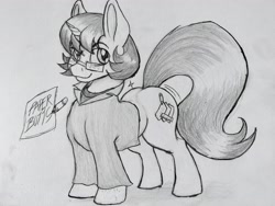 Size: 4160x3120 | Tagged: safe, artist:paper view of butts, artist:reekosukanku, derpibooru import, oc, oc:paper butt, unicorn, curvy, cute, flank, full body, gift art, looking at you, male, monochrome, pencil drawing, photo, sexy, solo, stallion, thicc ass, thick, traditional art