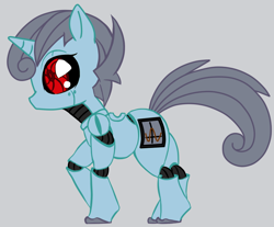 Size: 800x663 | Tagged: safe, artist:lavenderrose, derpibooru import, pony, robot, robot pony, unicorn, gray background, raised hoof, raised leg, simple background, solo