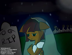 Size: 2150x1650 | Tagged: safe, artist:lucky-em, derpibooru import, oc, oc only, pegasus, pony, clothes, dress, female, full moon, gravestone, mare, moon, outdoors, solo, wedding dress, wedding veil, wings