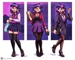 Size: 2523x2000 | Tagged: safe, artist:king-kakapo, derpibooru import, twilight sparkle, human, breasts, cleavage, clothes, cutie mark accessory, cutie mark necklace, dress, female, high heels, humanized, jewelry, necklace, pantyhose, purse, shoes, socks, solo, thigh highs