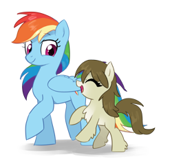 Size: 2280x2200 | Tagged: safe, artist:marbo, ponerpics import, rainbow dash, oc, oc:meadow frost, pegasus, pony, cute, eyes closed, female, filly, fluffy, happy, mare, open mouth, simple background, snowpony (species), taiga pony, transparent background