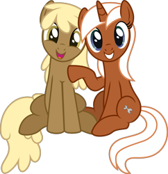 Size: 9091x9408 | Tagged: safe, artist:thatusualguy06, derpibooru import, mjölna, silver spanner, earth pony, pony, unicorn, .svg available, absurd resolution, duo, duo female, female, mare, open mouth, open smile, simple background, sitting, smiling, transparent background, vector