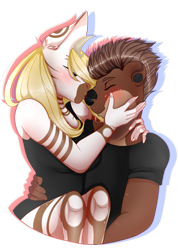 Size: 1553x2182 | Tagged: safe, artist:fantisai, derpibooru import, oc, oc only, anthro, zebra, blushing, clothes, kissing, oc x oc, shipping, simple background, smiling, transparent background, zebra oc