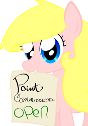 Size: 1220x1742 | Tagged: safe, artist:zombietator, derpibooru import, oc, oc only, oc:claire, pegasus, pony, eyelashes, female, mare, mouth hold, pegasus oc, sign, simple background, white background