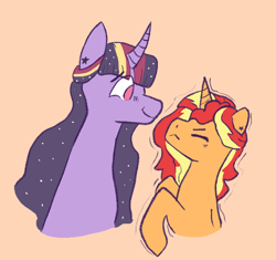 Size: 628x591 | Tagged: safe, artist:foxgloveartdumps, derpibooru import, princess twilight 2.0, sunset shimmer, twilight sparkle, twilight sparkle (alicorn), alicorn, the last problem, female, height difference, imminent kissing, lesbian, older, older twilight, shipping, size difference, sunsetsparkle