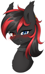 Size: 2491x4094 | Tagged: safe, artist:torihime, derpibooru import, oc, oc:sharpe, bat pony, pony, bat pony oc, blushing, bust, choker, commission, cute, fangs, female, heart eyes, heterochromia, looking at you, mare, piercing, portrait, simple background, solo, spiked choker, transparent background, wingding eyes, ych result