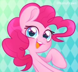 Size: 2057x1901 | Tagged: safe, artist:ninnydraws, derpibooru import, pinkie pie, earth pony, pony, blushing, bust, cute, diapinkes, female, heart eyes, looking at you, mare, simple background, smiling, wingding eyes