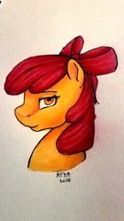 Size: 1128x2016 | Tagged: safe, artist:allforyouart, derpibooru import, apple bloom, earth pony, pony, bust, female, filly, portrait, solo, traditional art