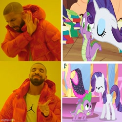 Size: 500x500 | Tagged: safe, rarity, spike, green isn't your color, secret of my excess, go to sleep garble, hotline bling, op is a duck (reaction image), op is on drugs, op is trying to start shit so badly that it's kinda funny, op isn't even trying anymore, shitposting, spikeabuse