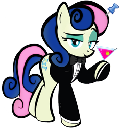 Size: 800x850 | Tagged: artist needed, safe, bon bon, sweetie drops, earth pony, pony, acres avatar, bowtie, classy, clothes, female, gentlemare, hoof hold, lidded eyes, looking at you, mare, martini, olive, raised eyebrow, simple background, solo, thumb tack, toothpick, transparent background, tuxedo, two toned mane, two toned tail