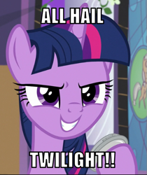 Size: 505x600 | Tagged: safe, derpibooru import, edit, edited screencap, editor:twi clown, screencap, twilight sparkle, twilight sparkle (alicorn), alicorn, pony, the summer sun setback, >:d, adorabolical, caption, cropped, cute, evil grin, female, grin, image macro, mare, smiling, solo, text, tyrant sparkle