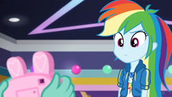 Size: 3410x1920 | Tagged: safe, derpibooru import, screencap, rainbow dash, zephyr breeze, equestria girls, equestria girls series, holidays unwrapped, spoiler:eqg series (season 2), camera, clothes, cutie mark, cutie mark on clothes, dashing through the mall, female, geode of super speed, high res, hoodie, jewelry, magical geodes, male, necklace, offscreen character