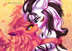 Size: 3541x2508 | Tagged: safe, artist:krissstudios, derpibooru import, oc, oc only, pegasus, pony, zebra, female, kissing, male, mare, shipping, straight