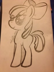 Size: 768x1024 | Tagged: safe, artist:fisherflii, derpibooru import, apple bloom, earth pony, pony, female, filly, sketch, solo, traditional art