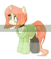 Size: 1695x1954 | Tagged: safe, artist:miioko, derpibooru import, oc, oc only, pony, unicorn, clothes, horn, simple background, socks, solo, unicorn oc, watermark, white background