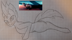 Size: 1542x864 | Tagged: safe, artist:firestarter, derpibooru import, tempest shadow, human, pony, unicorn, blank flank, broken horn, edge of tomorrow, emily blunt, graph paper, horn, inktober, inktober 2021, irl, irl human, photo, reference, traditional art, voice actor joke