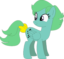 Size: 416x379 | Tagged: safe, artist:selenaede, artist:victorfazbear, derpibooru import, medley, pegasus, pony, g1, g4, base used, bow, female, folded wings, g1 to g4, generation leap, green mane, green tail, looking back, mare, purple eyes, simple background, smiling, standing, tail, tail bow, transparent background, wings