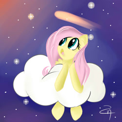 Size: 1800x1800 | Tagged: safe, artist:sandeline, derpibooru import, fluttershy, pegasus, colored, cute, female, night