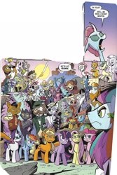 Size: 1283x1918 | Tagged: safe, artist:andypriceart, derpibooru import, edit, idw, admiral fluffington, ambrosia muffinbuns, applejack, cactus rose, capper dapperpaws, captain celaeno, chummer, crystal (character), danu, dust devil (idw), fiona floppyears, flash magnus, fluttershy, gallus, indiana embereyes, jennino lanternlight, katherina proudpaws, marini, max (cat), meadowbrook, medley brook, mistmane, molly (cat), moonbeam twinkletail, ocellus, pinkie pie, rainbow dash, rarity, rockhoof, sandbar, shadow (cat), silverstream, smolder, somnambula, star swirl the bearded, twilight sparkle, twilight sparkle (alicorn), yona, zecora, abada, abyssinian, alicorn, bird, cat, changedling, changeling, diamond dog, dragon, earth pony, griffon, hippogriff, kelpie, parrot, pegasus, pony, unicorn, yak, zebra, spoiler:comic102, mane six, student six