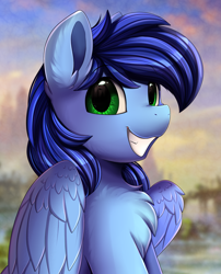 Size: 1424x1764 | Tagged: safe, artist:pridark, derpibooru import, oc, oc only, pegasus, pony, bust, chest fluff, commission, cute, male, ocbetes, pegasus oc, portrait, solo