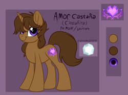 Size: 3320x2468 | Tagged: safe, artist:alissa1010, derpibooru import, oc, oc:amor castaña, pony, unicorn, cutie mark, female, mare, reference sheet, solo