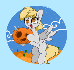 Size: 4040x3802 | Tagged: safe, artist:kittyrosie, derpibooru import, derpy hooves, pegasus, pony, cloud, derp, open mouth, pumpkin