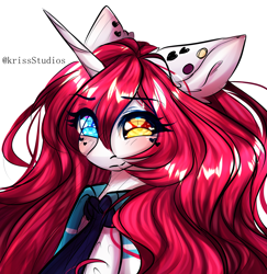 Size: 2709x2785 | Tagged: safe, artist:krissstudios, derpibooru import, oc, oc only, oc:yuko chan, pony, unicorn, bust, female, heterochromia, mare, necktie, portrait, solo