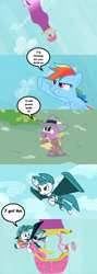 Size: 1000x2815 | Tagged: safe, artist:kayman13, derpibooru import, edit, edited screencap, screencap, cherry berry, rainbow dash, spike, pony, the mysterious mare do well, comic, detective, hot air balloon, jenny wakeman, my life as a teenage robot, ponified, screencap comic, speech bubble