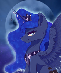 Size: 1000x1200 | Tagged: safe, artist:etherfii, derpibooru import, princess luna, alicorn, pony, female, jewelry, regalia, solo