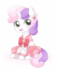 Size: 1647x2045 | Tagged: safe, artist:ginmaruxx, derpibooru import, sweetie belle, pony, unicorn, blushing, clothes, cute, diasweetes, dress, female, filly, heart, simple background, sitting, solo, white background