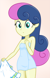 Size: 2538x3895 | Tagged: safe, artist:daarkenn, derpibooru import, bon bon, sweetie drops, equestria girls, adorabon, adorasexy, bare shoulders, clothes, cute, dress, pink background, sexy, simple background, solo, towel