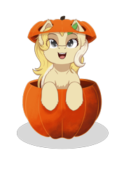 Size: 2480x3508 | Tagged: safe, artist:backgroundpony#f352, derpibooru import, oc, oc only, oc:radler, commission, eyes open, female, fluffy, halloween, halloween 2021, holiday, leaf, mare, open mouth, pumpkin, simple background, solo, transparent background, ych result, your character here