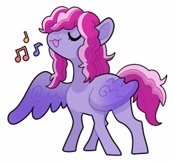 Size: 4000x3700 | Tagged: safe, artist:rainbowheartunicorn, derpibooru import, starsong, pegasus, pony, g3, eyes closed, music notes, one wing out, simple background, singing, solo, white background, wings