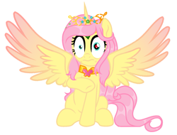 Size: 1587x1204 | Tagged: safe, artist:vizirka, derpibooru import, oc, oc:princess fluttershy, alicorn, pony, teacher of the month (episode), spoiler:interseason shorts, alicorn oc, alternate character design, alternate hairstyle, alternate universe, colored wings, commission, element of kindness, jewelry, my eyes, simple background, solo, tiara, two toned wings, white background, wings, wtf face, ych result