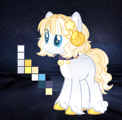 Size: 1790x1761 | Tagged: safe, artist:miioko, derpibooru import, oc, oc only, earth pony, pony, collar, earth pony oc, hoof polish, night, reference sheet, smiling, solo, stars, unshorn fetlocks