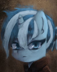 Size: 1536x1940 | Tagged: safe, artist:menalia, derpibooru import, oc, oc only, oc:freezy coldres, pony, unicorn, bust, clothes, female, horn, looking at you, mare, portrait