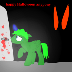 Size: 2090x2090 | Tagged: safe, artist:kevan94, derpibooru import, oc, oc:kevan, blood, happy halloween, horror