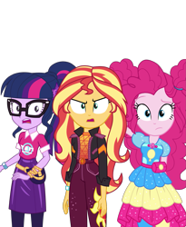 Size: 1285x1565 | Tagged: safe, artist:lightning_musicwave, derpibooru import, pinkie pie, sci-twi, sunset shimmer, twilight sparkle, better together, equestria girls, sunset's backstage pass!, clothes, female, looking at you, simple background, transparent background, trio, trio female