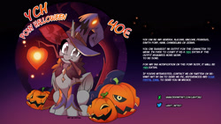 Size: 3555x2000 | Tagged: safe, artist:light262, derpibooru import, commission, genshin impact, halloween, holiday, hooves, horn, pumpkin, wings, witch costume, your character here