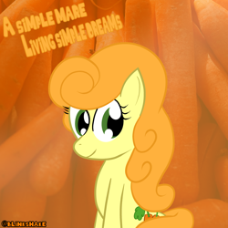 Size: 3600x3600 | Tagged: safe, artist:blinkshake, derpibooru import, carrot top, golden harvest, earth pony, pony, g4, beyond her garden, carrot, cutie mark, female, food, high res, looking at you, mare, smiling, smiling at you, solo