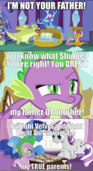 Size: 521x960 | Tagged: safe, artist:dsana, edit, edited screencap, editor:undeadponysoldier, screencap, sludge (g4), smolder, spike, dragon, pony, unicorn, father knows beast, comic, dragoness, father and child, father and son, female, image macro, male, mare, mother and child, mother and son, parent and child, response, spike's family, spike's parents, spikelove, stallion, wholesome