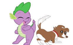 Size: 1496x930 | Tagged: safe, artist:joey darkmeat, artist:porygon2z, derpibooru import, spike, winona, butt, butt shake, female, interspecies, male, pets in love, shipping, simple background, spinona, straight, transparent background