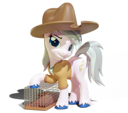 Size: 3840x3396 | Tagged: safe, artist:xppp1n, wrangler, earth pony, pony, 3d, blender, blender cycles, cage, cowboy hat, female, looking at you, mare, simple background, smiling, smug, solo, transparent background, unshorn fetlocks, vest