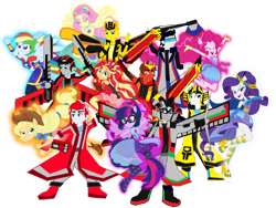 Size: 2870x2160 | Tagged: safe, artist:robertsonskywa1, artist:sapphiregamgee, derpibooru import, applejack, fluttershy, pinkie pie, rainbow dash, rarity, sci-twi, sunset shimmer, twilight sparkle, bee, equestria girls, arm cannon, axe, bumblebee, bumblebee (transformers), disc, eqg promo pose set, equestria girls-ified, female, high res, humane five, humane seven, humane six, ironhide, jazz, male, png, rodimus, sideswipe, simple background, sunstreaker, super ponied up, sword, transformers, transparent background, weapon, wheeljack, wings