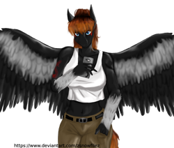 Size: 940x797 | Tagged: safe, artist:zsnowfilez, derpibooru import, oc, oc:delta serpentis, anthro, pegasus, clothes, female, pants, shirt, simple background, solo, transparent background