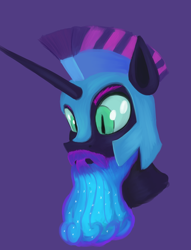 Size: 1348x1764 | Tagged: safe, artist:iron curtain, derpibooru import, darkhorse knight, nightmare moon, alicorn, pony, beard, bust, ethereal beard, facial hair, male, moustache, ponytober, purple background, rule 63, simple background, solo, stallion